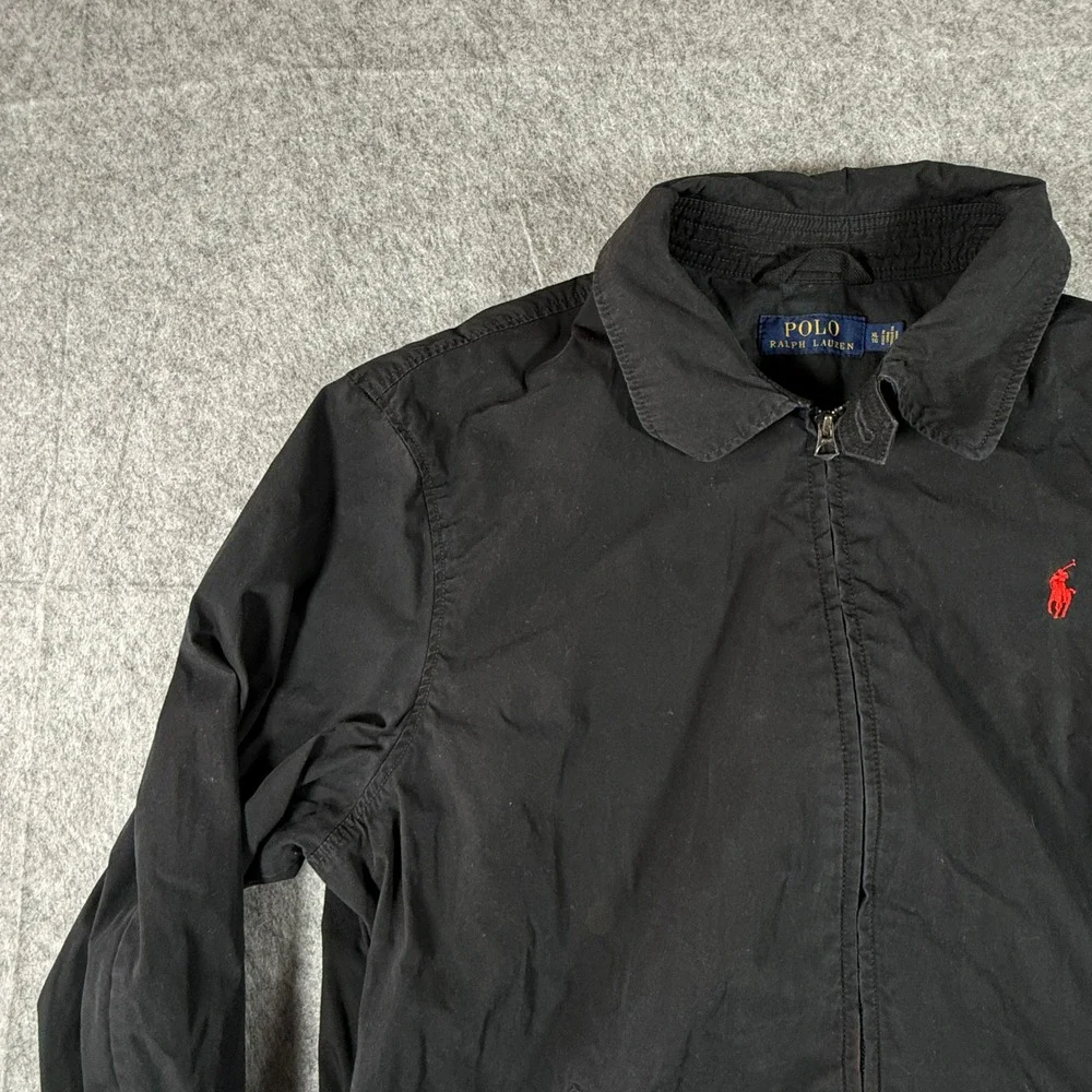 Polo Ralph Lauren Harrington Jacket Mens XL Black Red Pony Zip Up Cotton Coat